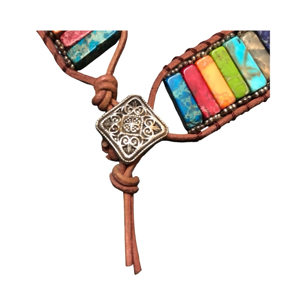 Apple Watch Band Boho Gemstone Leather Wrap 38 40 41mm - Picture 6 of 10